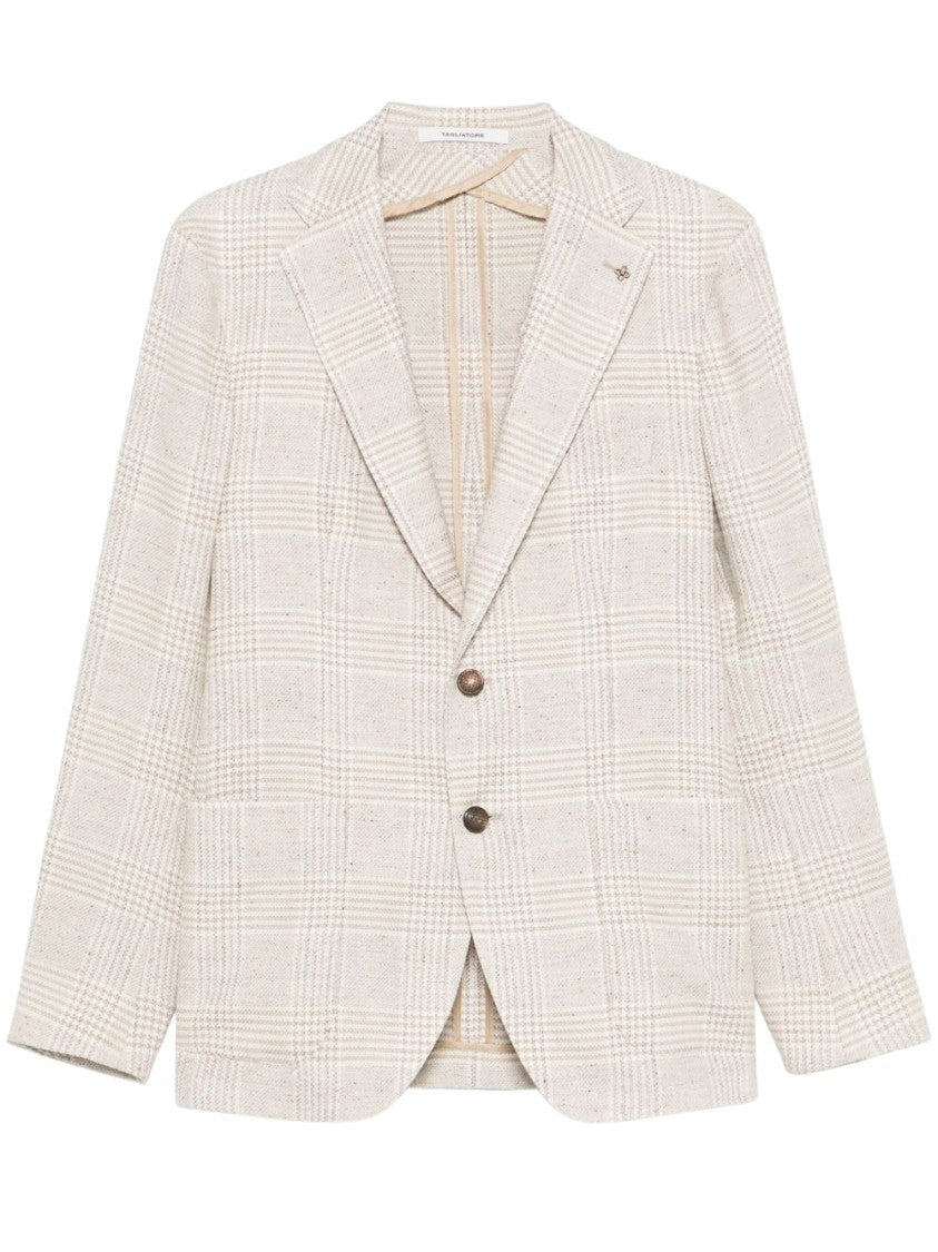 Tagliatore Taupe Plaid Tailored Jacket With Notched Lapels