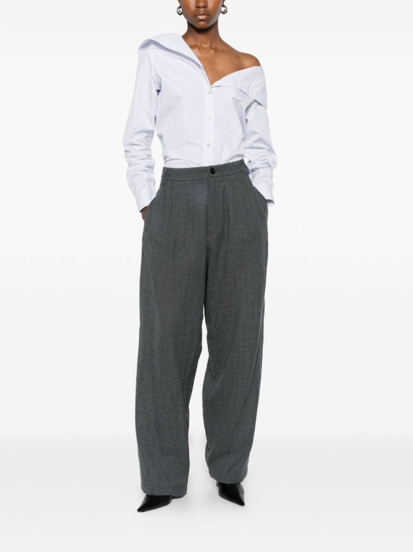 Darkpark High-Waisted Grey Wide-Leg Trousers With Pleated Front