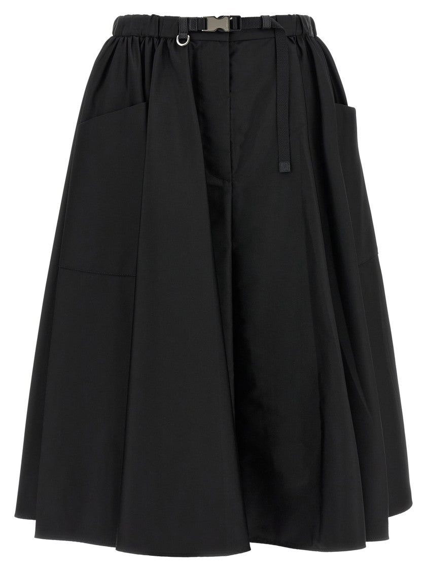 Prada Re-Nylon Midi Skirt With Saffiano Leather Accents