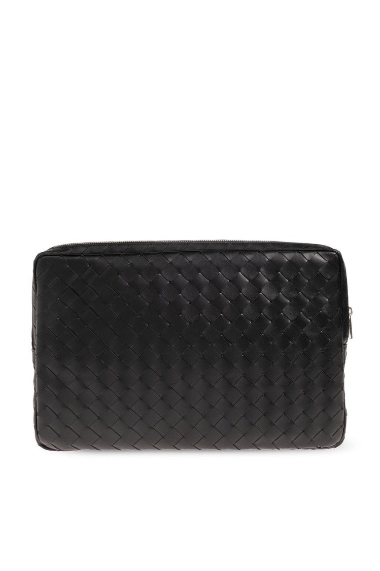 Bottega Veneta Woven Leather Pouch With Metallic Zipper
