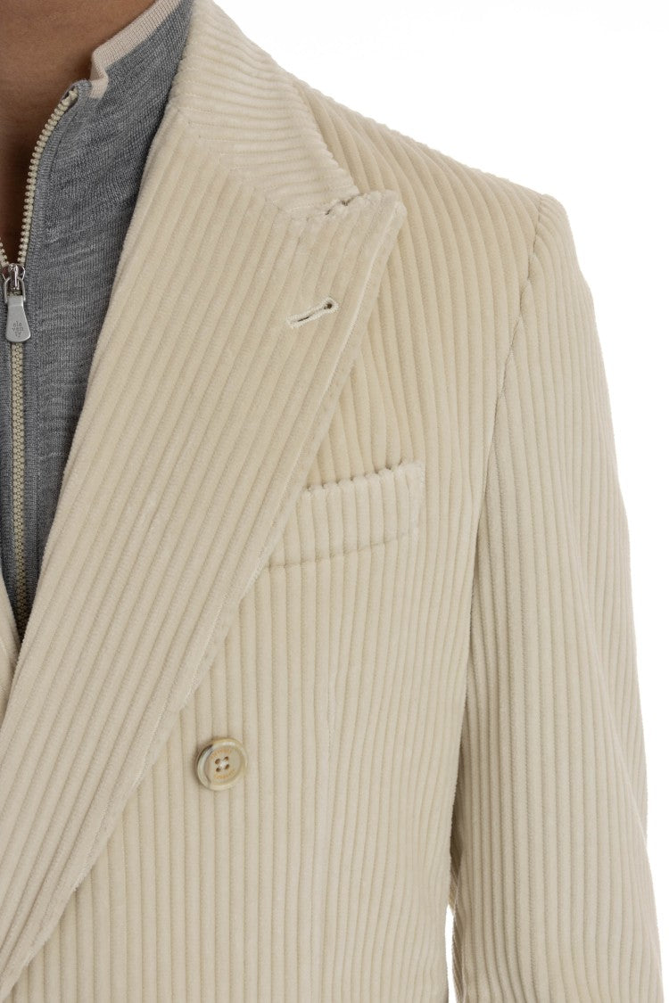 Eleventy Double-Breasted Velvet Jacket Costa Roccia