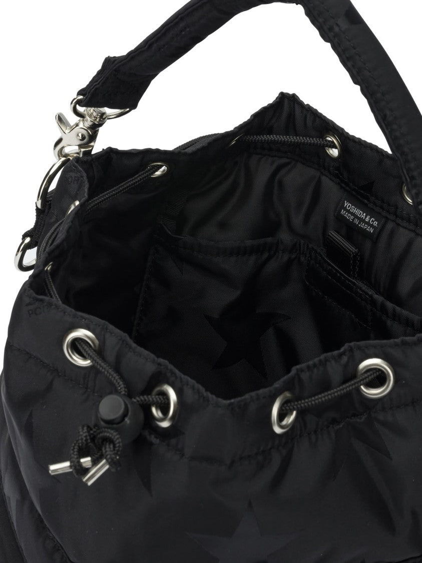 Porter Yoshida & Co. Compact Black Nylon Jacquard 'Flag' Handbag
