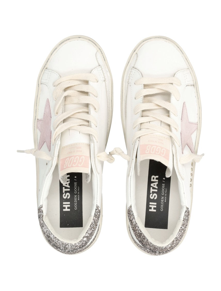 Golden Goose Hi Star Low-Top Sneakers With Pink Suede Star