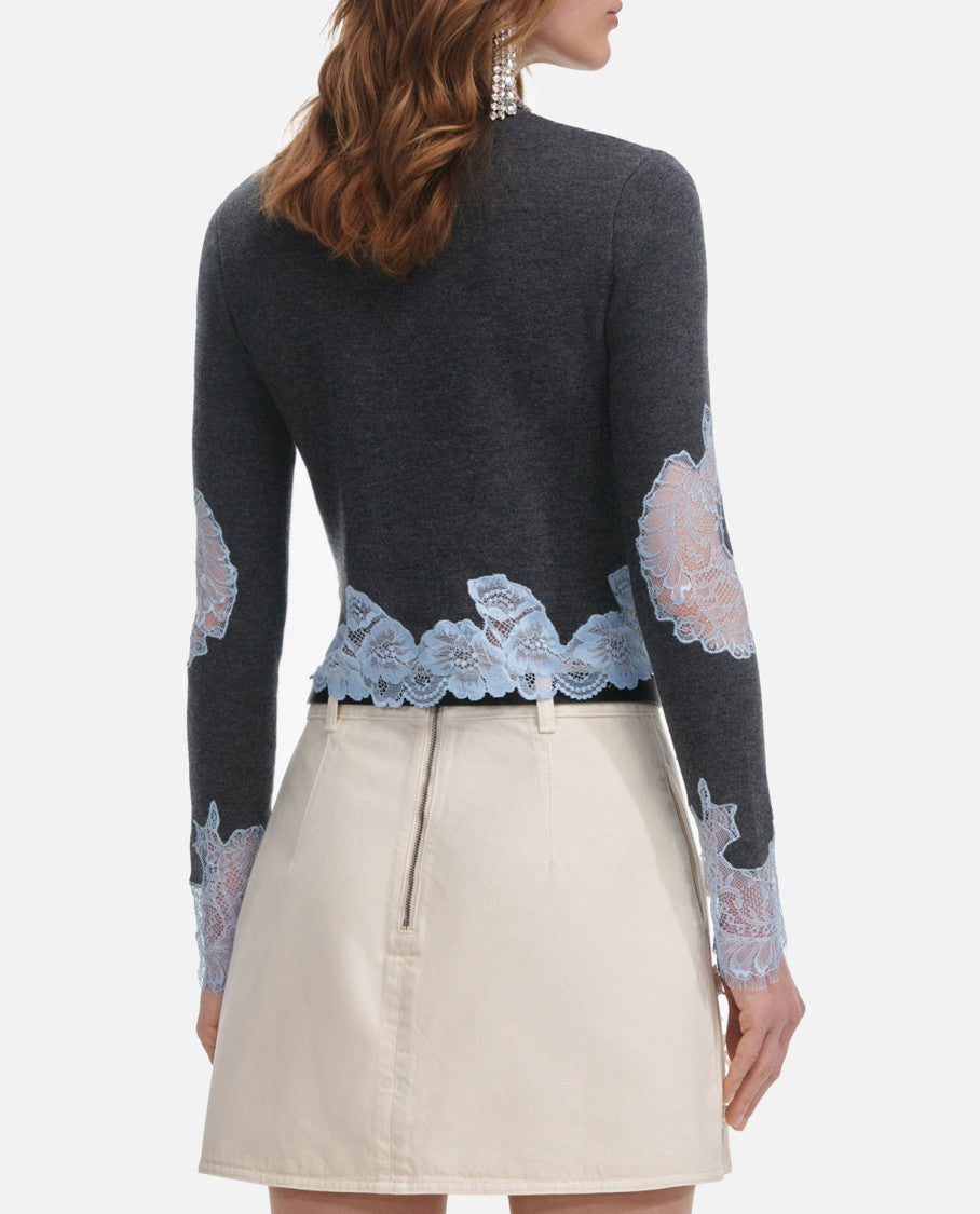 Self-Portrait Grey Contrast Lace Jumper