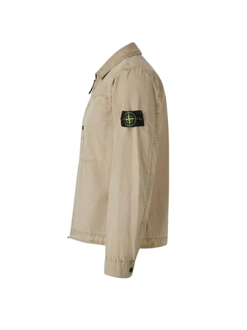 Stone Island Beige Cotton Jacket With Classic Collar