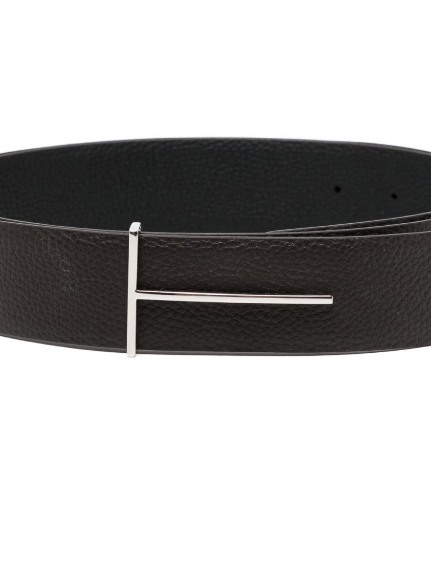 Tom Ford Black Textured Calf Leather Belt
