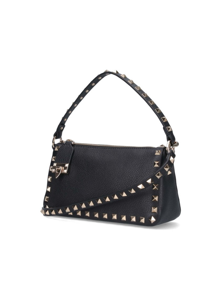 Valentino Garavani Black Rockstud Small Textured Leather Bag