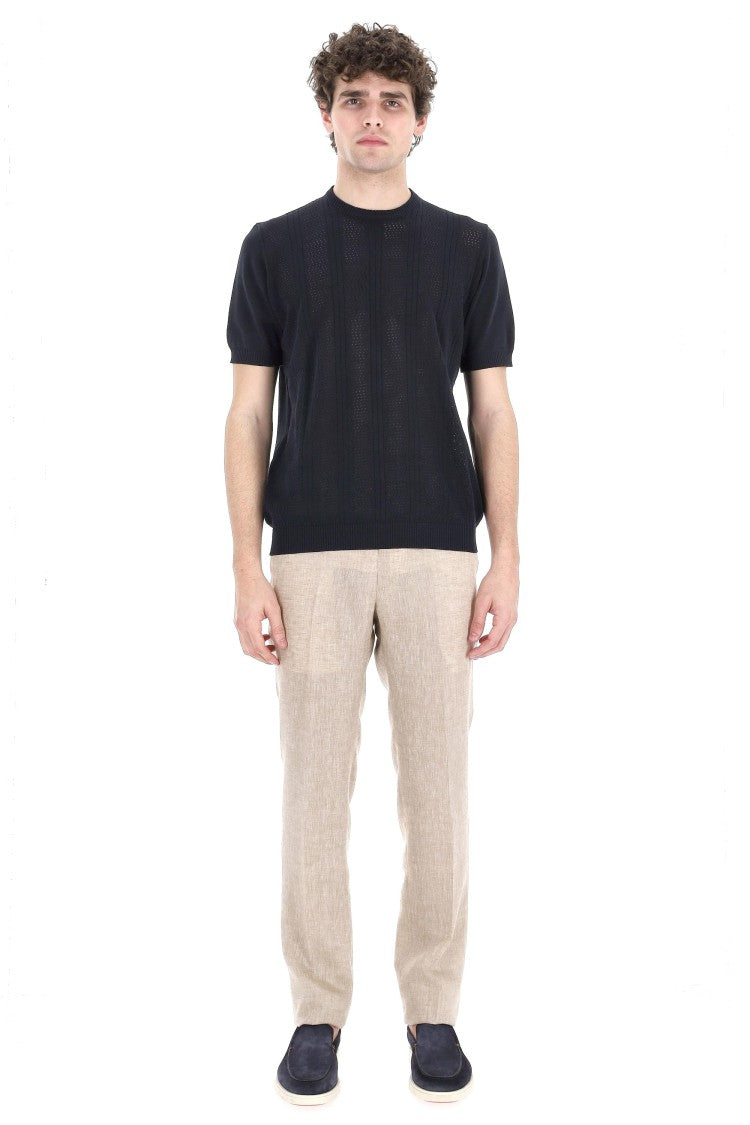Drumohr Textured Knit Cotton T-Shirt With Ribbed Trims