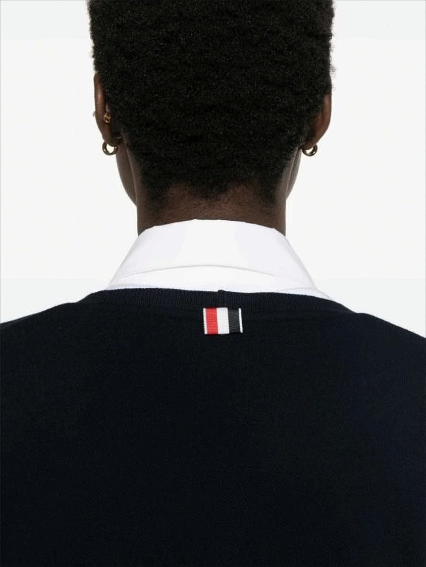 Thom Browne Fitted Long-Sleeve V-Neck Top With Ribbed Details