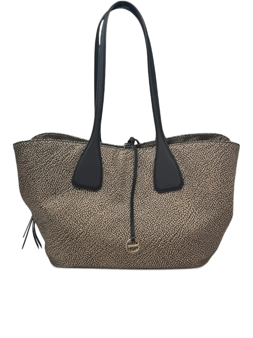 Borbonese Textured Medium-Sized Shopping Tote Bag With Drawstring Closure