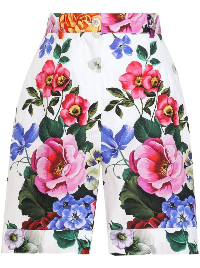 Dolce & Gabbana Floral Print Shorts With High Waist And Tailored Hem