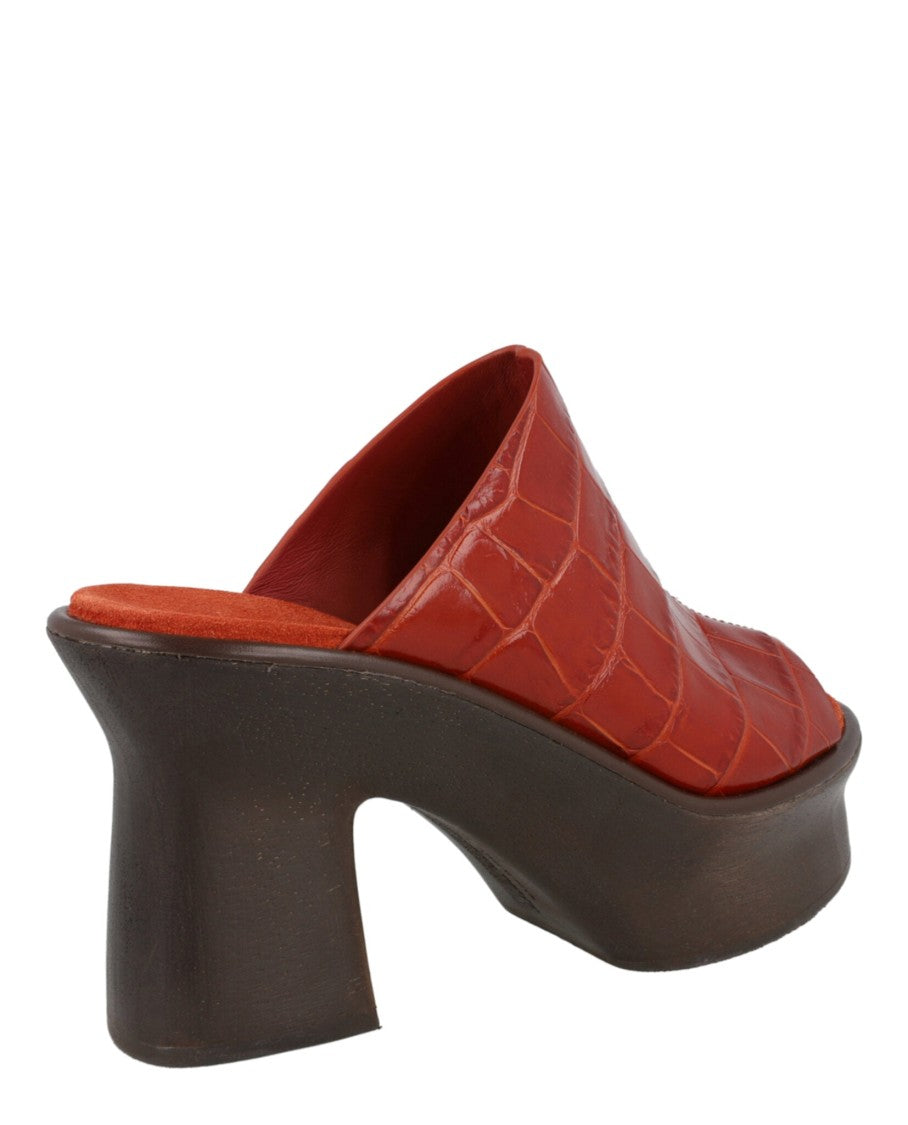 Ferragamo Samanta Croc-Embossed Platform Mules
