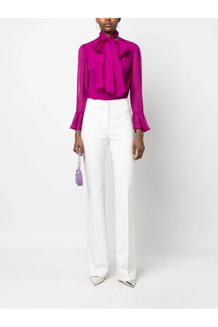 Pinko White Viscose-Nylon Flared Trousers