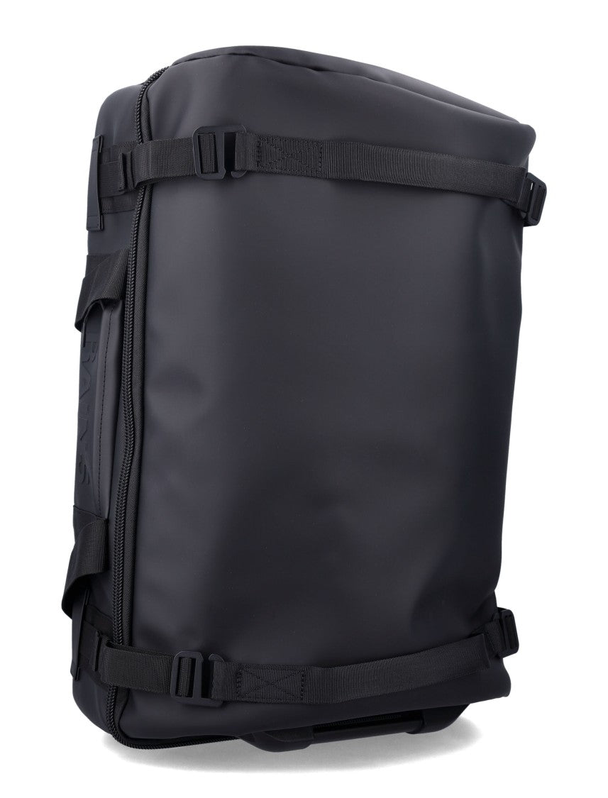 Rains Boxy Black Duffle Bag With Adjustable Straps And Wheels