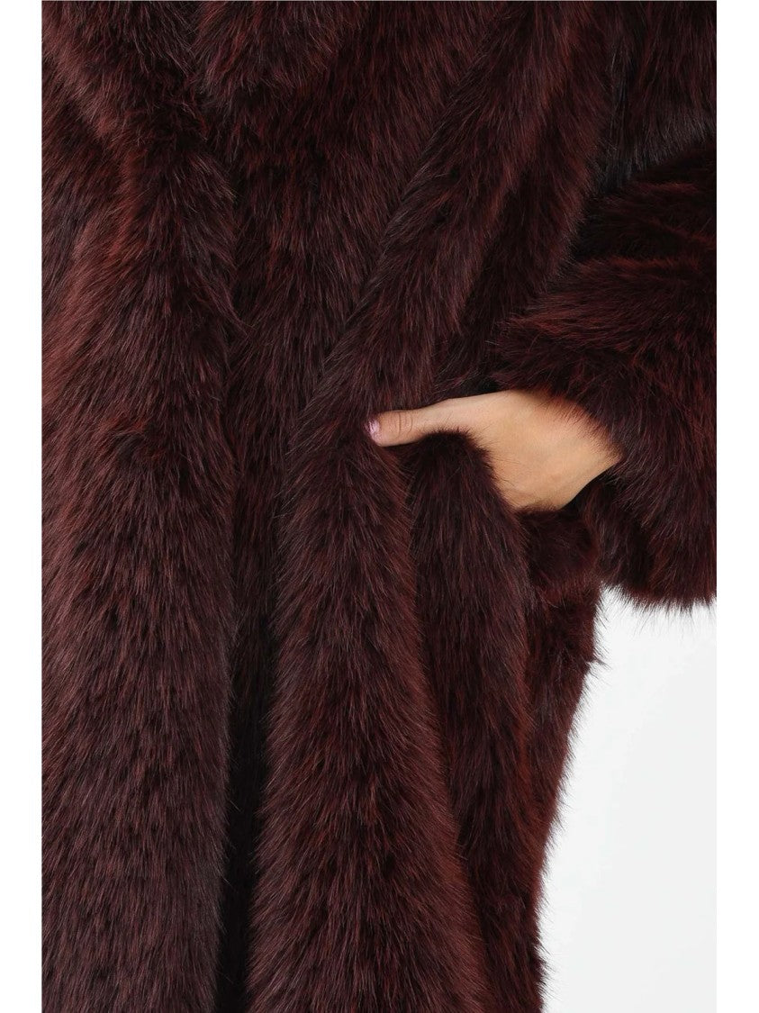 Elisabetta Franchi Faux Fur Coat With Classic Lapels And Hook-And-Eye Closure