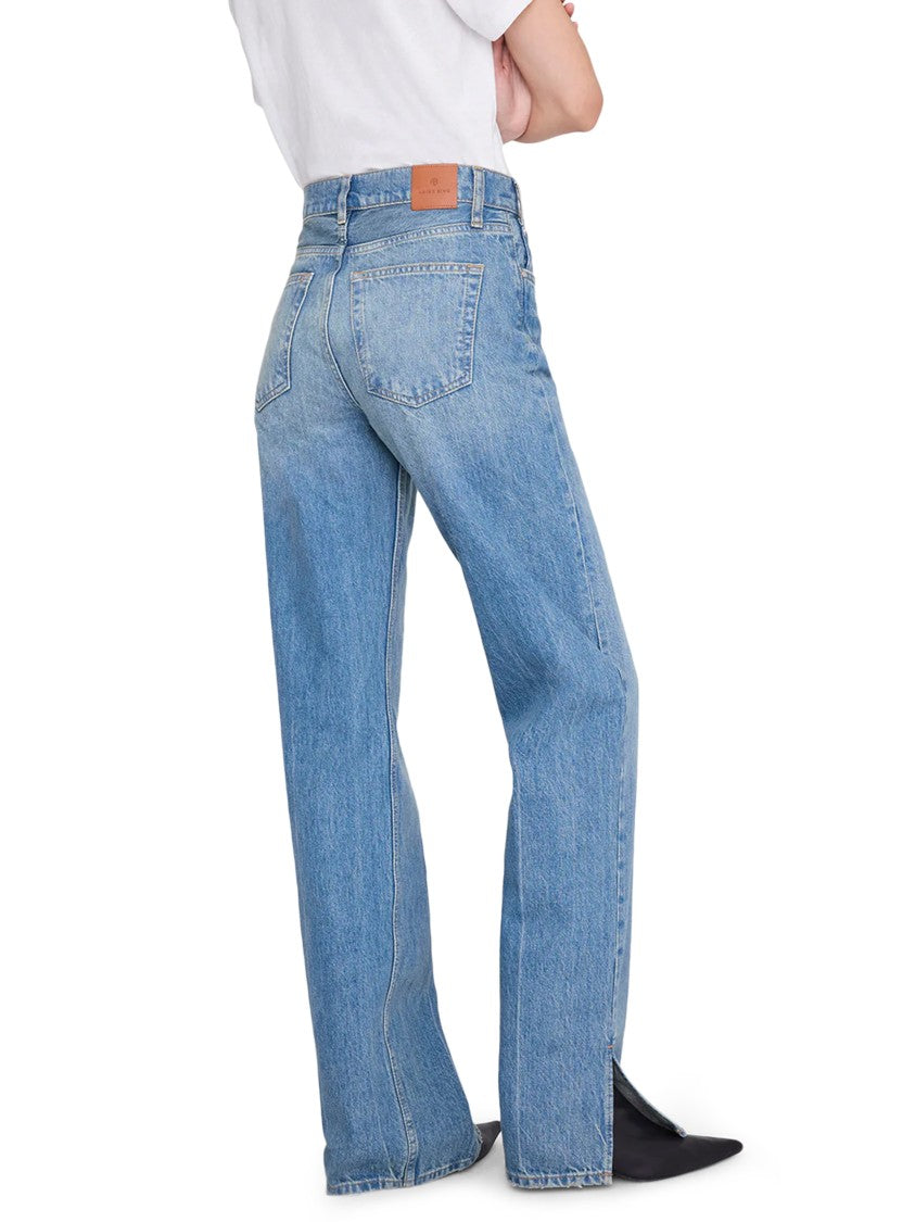 Anine Bing High-Waisted Blue Denim Trousers With Straight Wide Legs