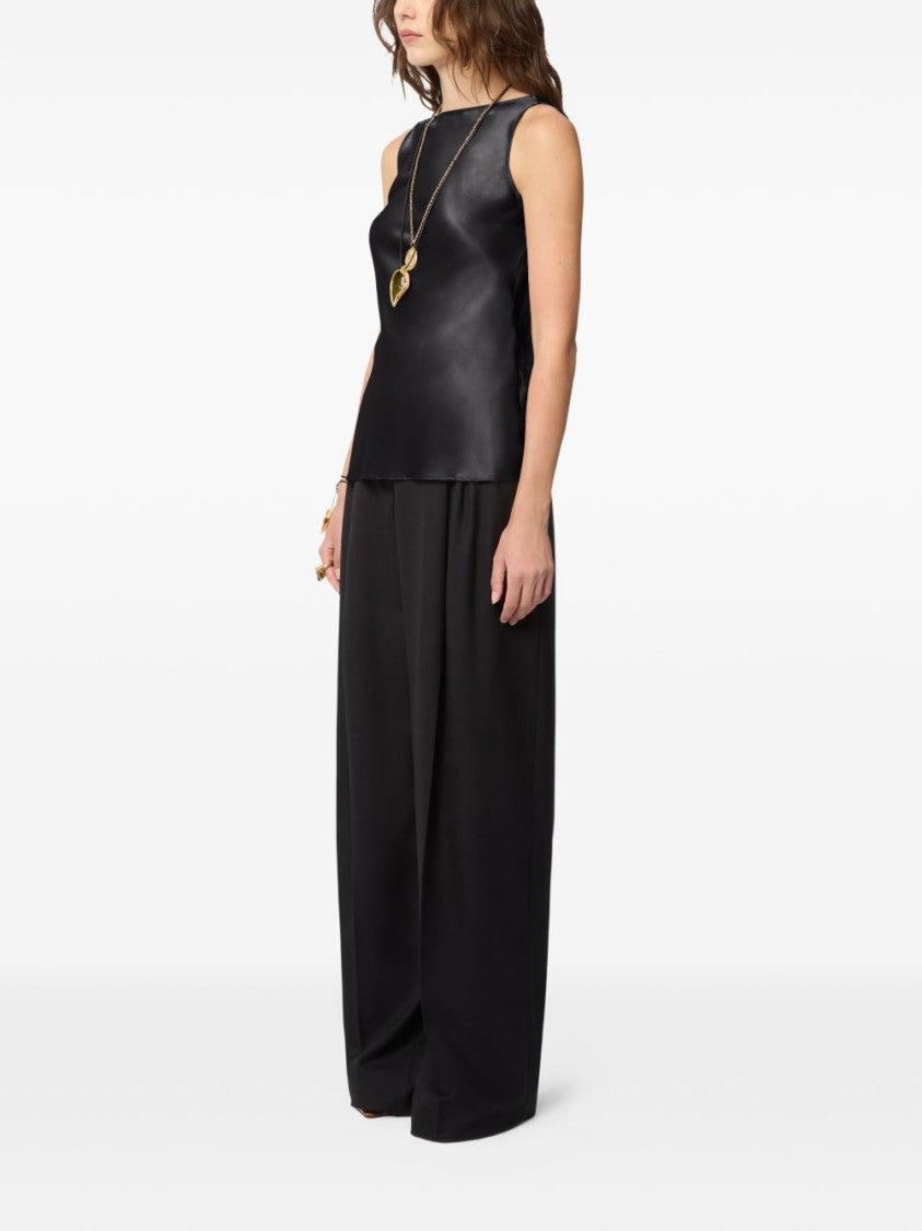 Nina Ricci Draped Black Satin Top With Boat Neckline