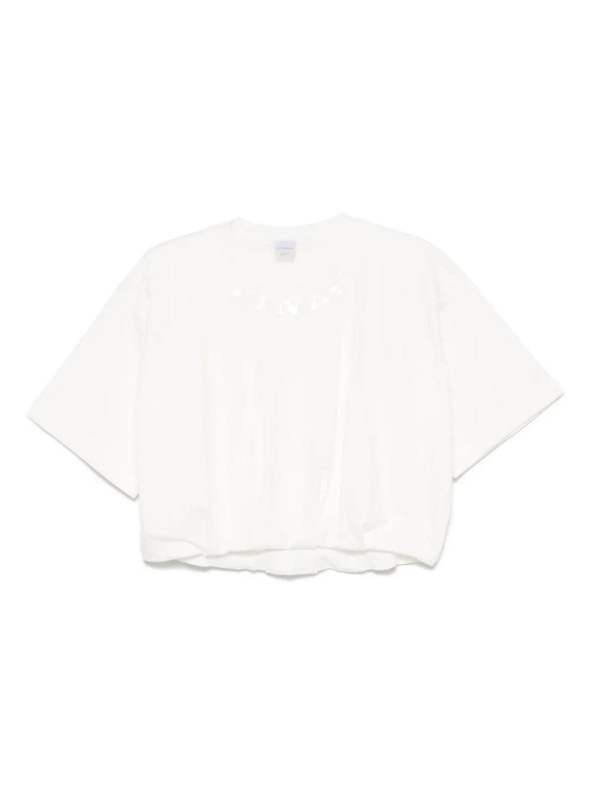 Pinko Cropped White Short Sleeve T-Shirt With Design