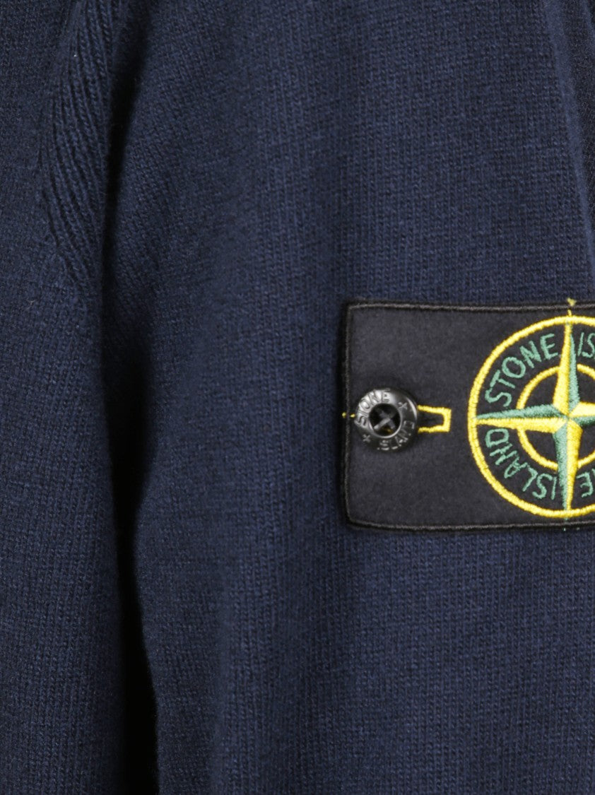 Stone Island Classic Blue Knit Sweater With Ribbed Details