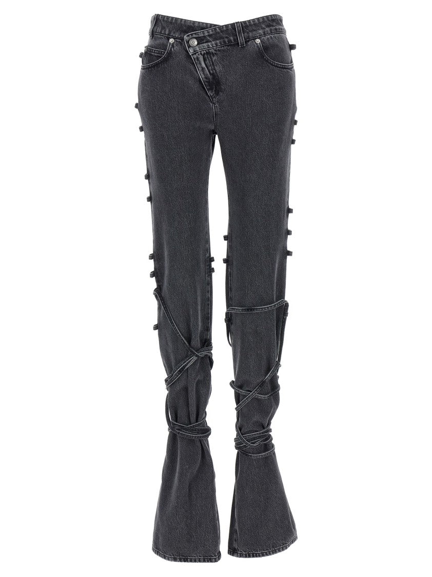 Mcqueen Asymmetric Closure Black Denim Jeans