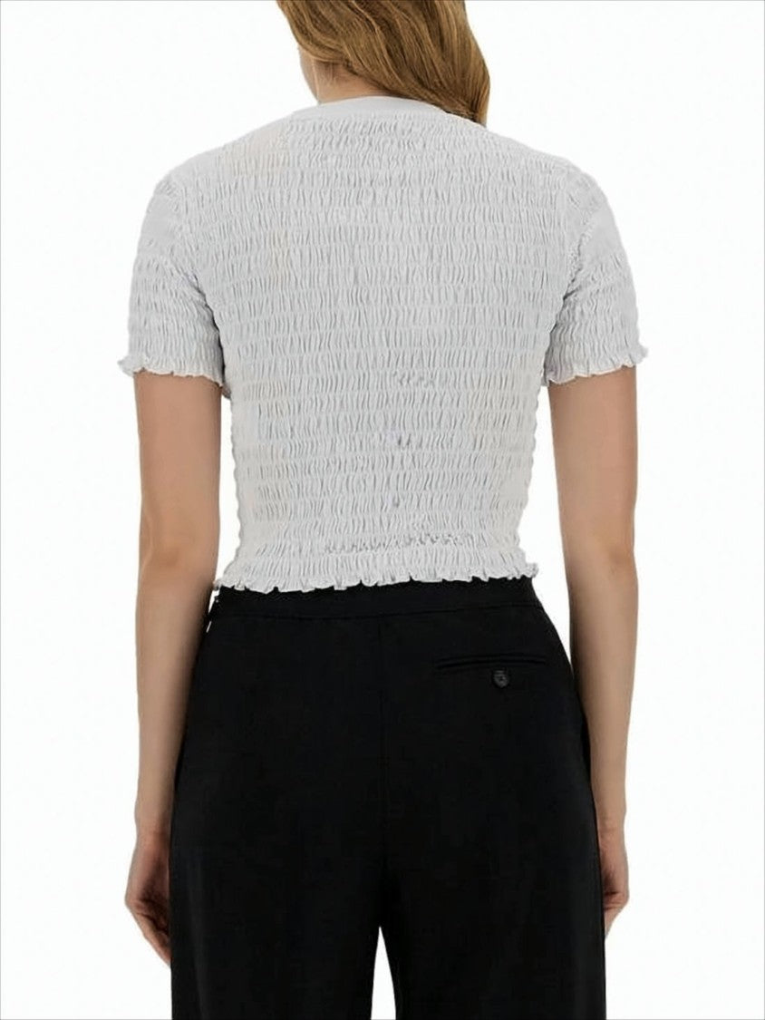Msgm Cropped Textured Top With Ruched Fabric