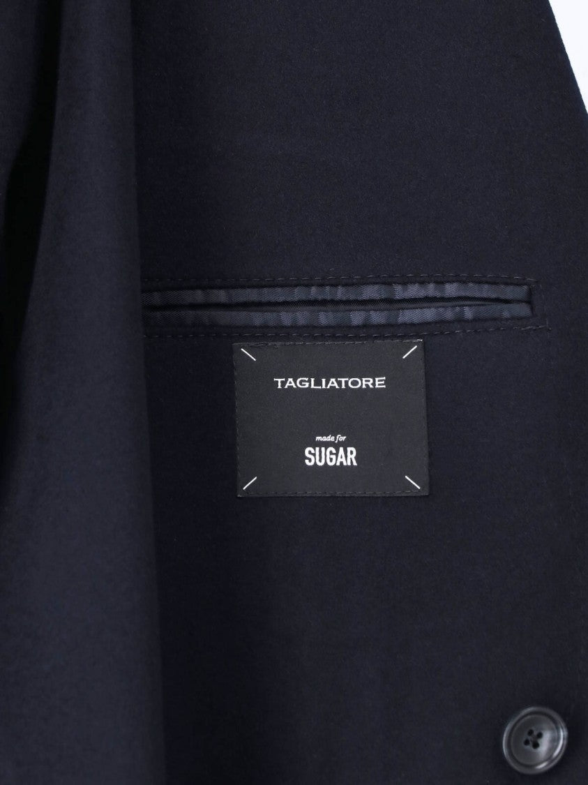 Tagliatore Navy Blue Double-Breasted Cashmere Blazer With Peak Lapel