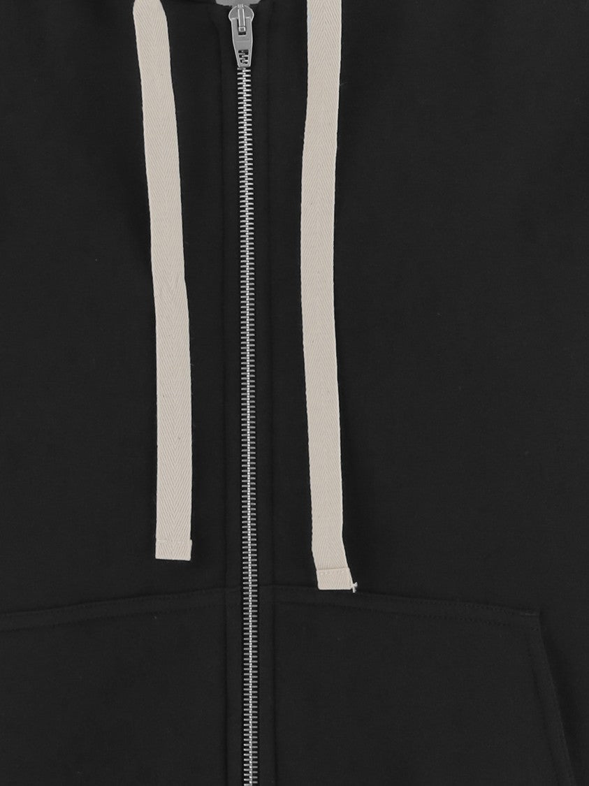 Jil Sander Full-Zip Black Cotton Hoodie With Vertical Logo Print