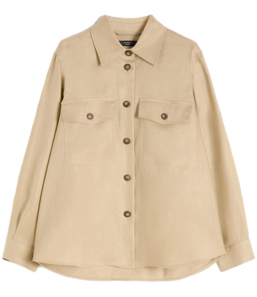 Max Mara Beige Button-Up Shirt Jacket With Classic Collar
