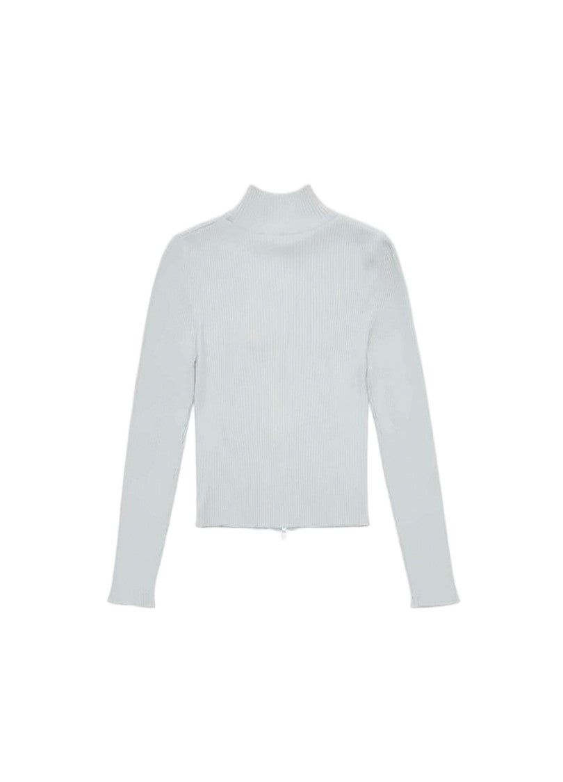 Amomento Ribbed Knit Cardigan With High Neckline