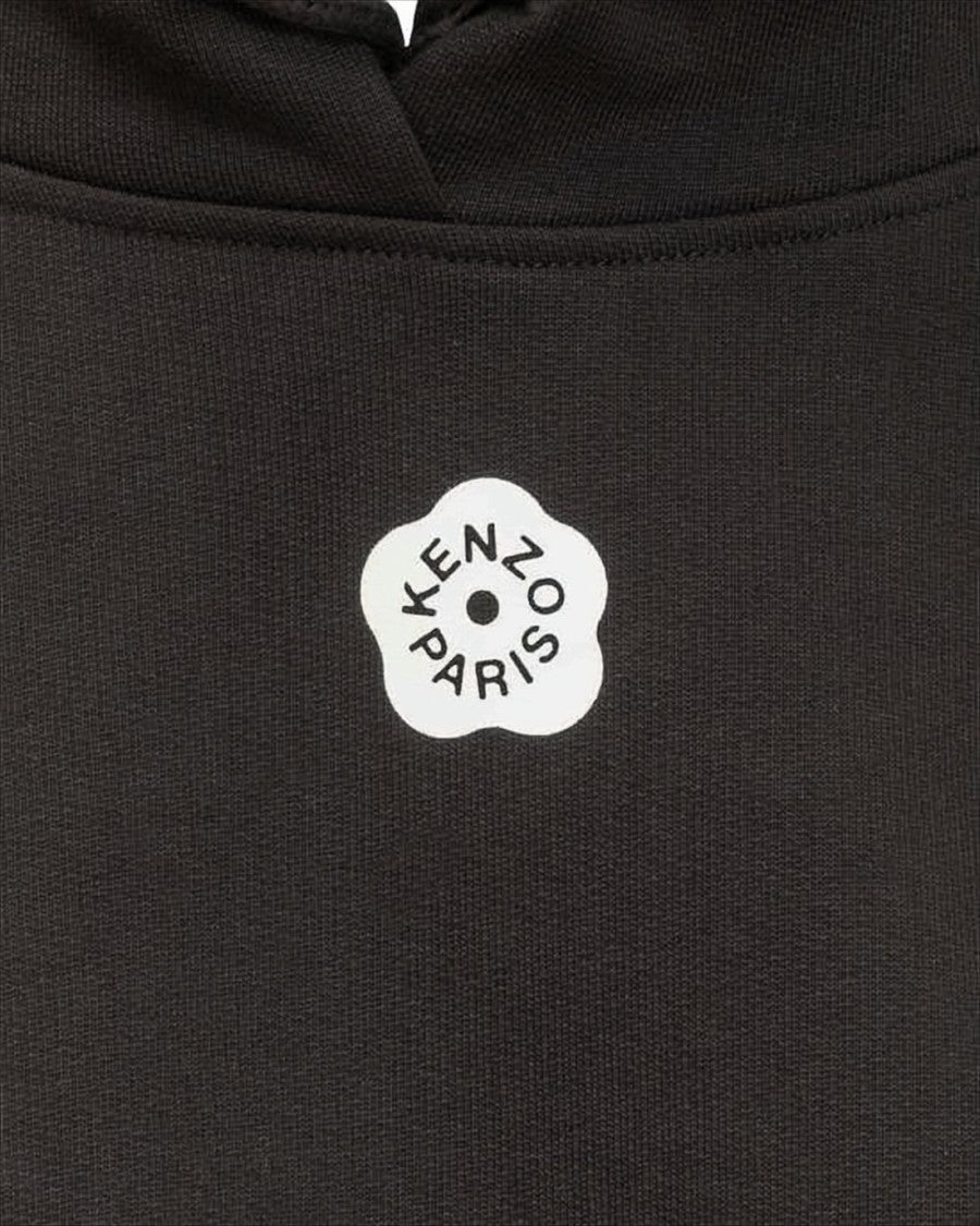 Kenzo Cropped Cotton Hoodie With Drawstring Hood And Logo Detailing