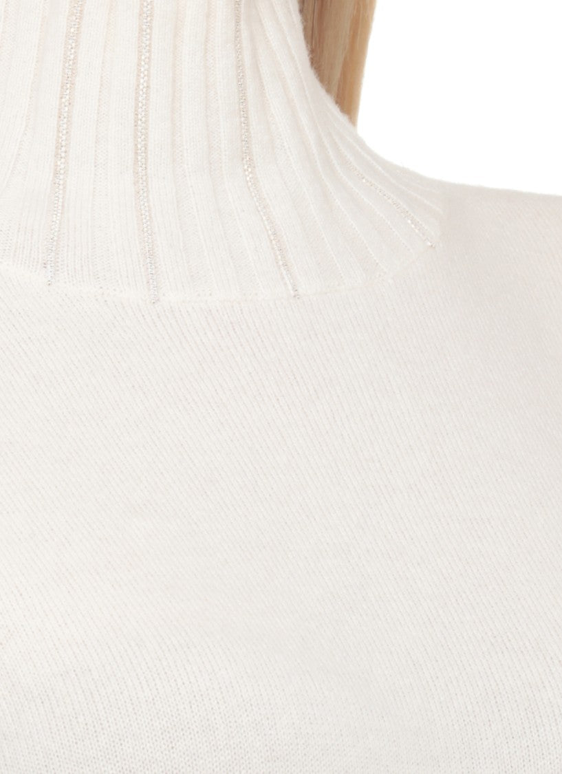 Fabiana Filippi Ivory Wool Blend Mini Dress With High Neck