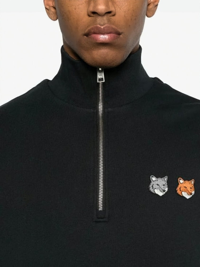 Maison Kitsuné Half-Zip Pullover Sweatshirt With Embroidered Fox Motifs