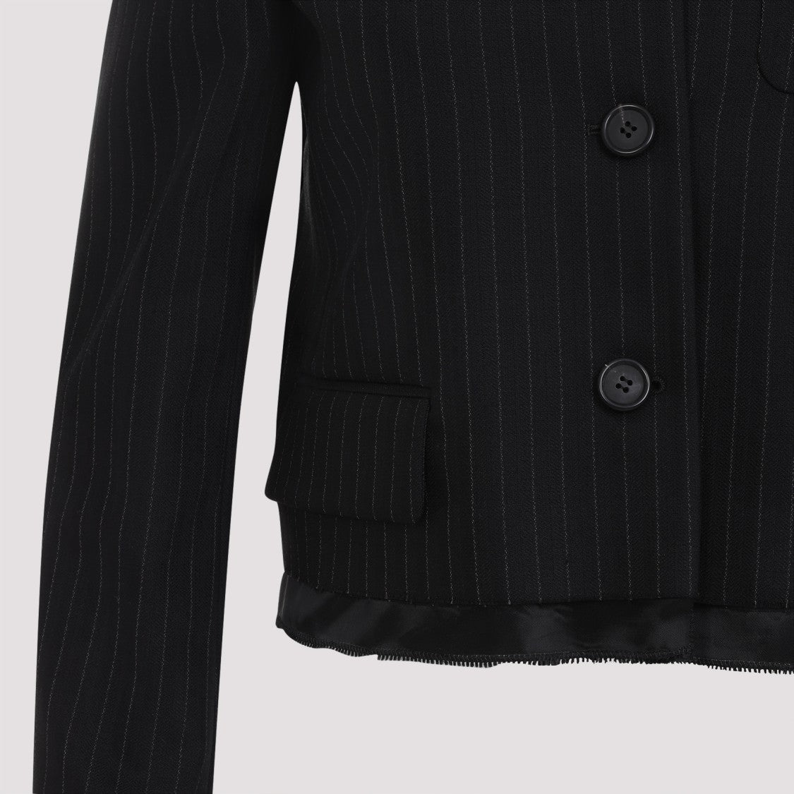 Miu Miu Cropped Black Jacket With Subtle Pinstripe