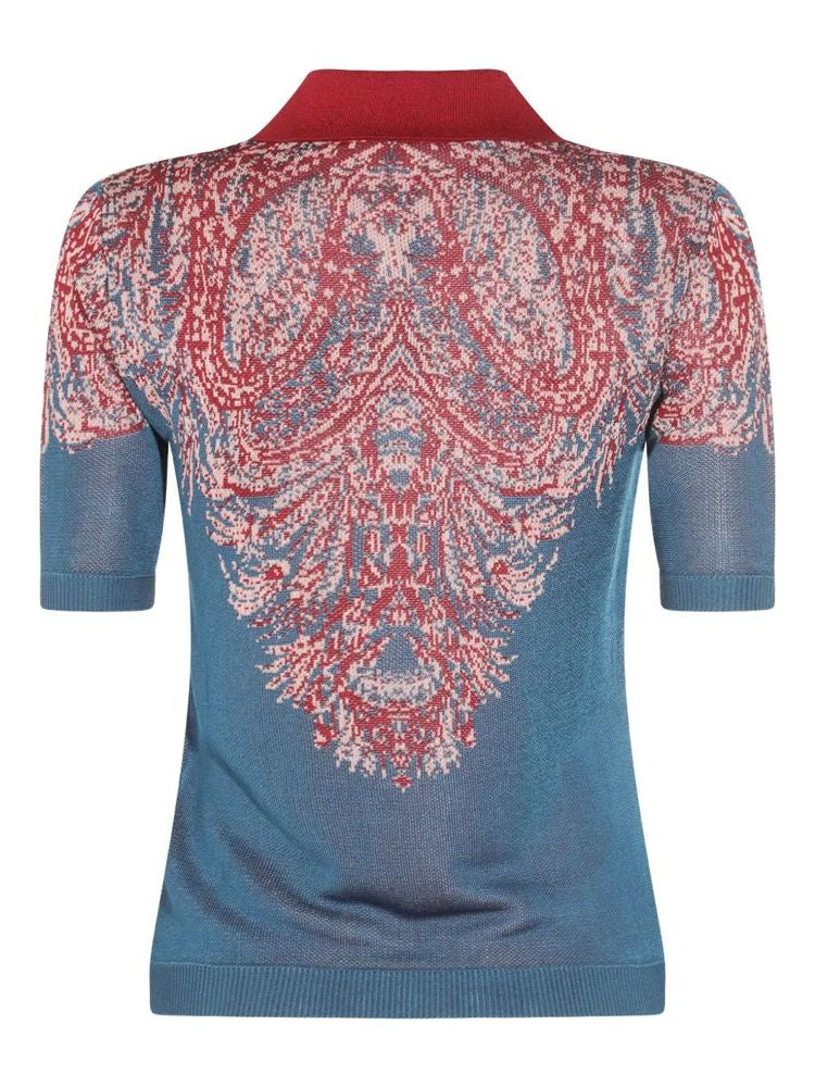 Etro Multicolour Intricate Deep V-Neck Viscose-Blend Polo Shirt