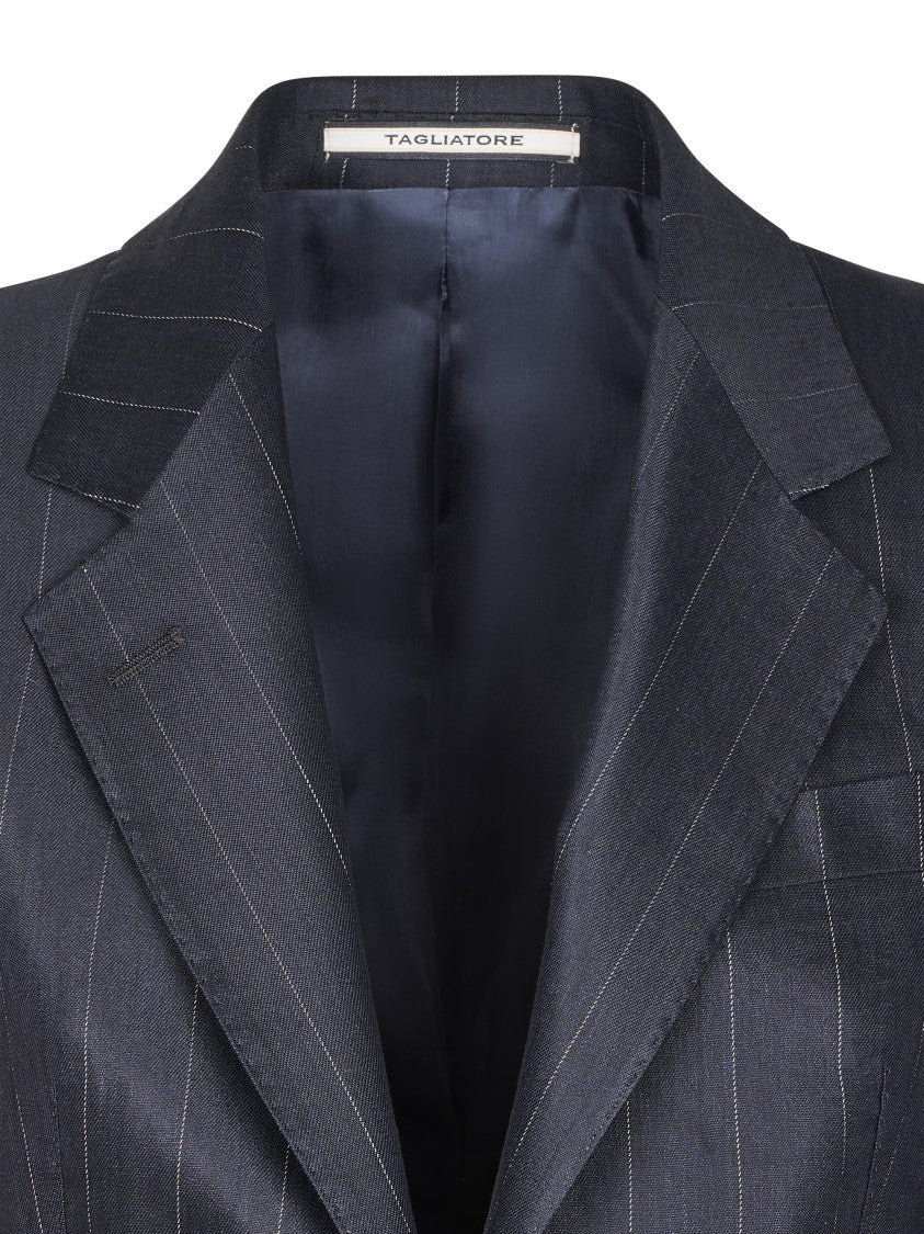 Tagliatore Structured Dark Blazer And Pinstripe Trousers