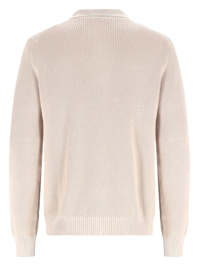 Fay Neutrals Ribbed Knit Button-Down Cotton Cardigan