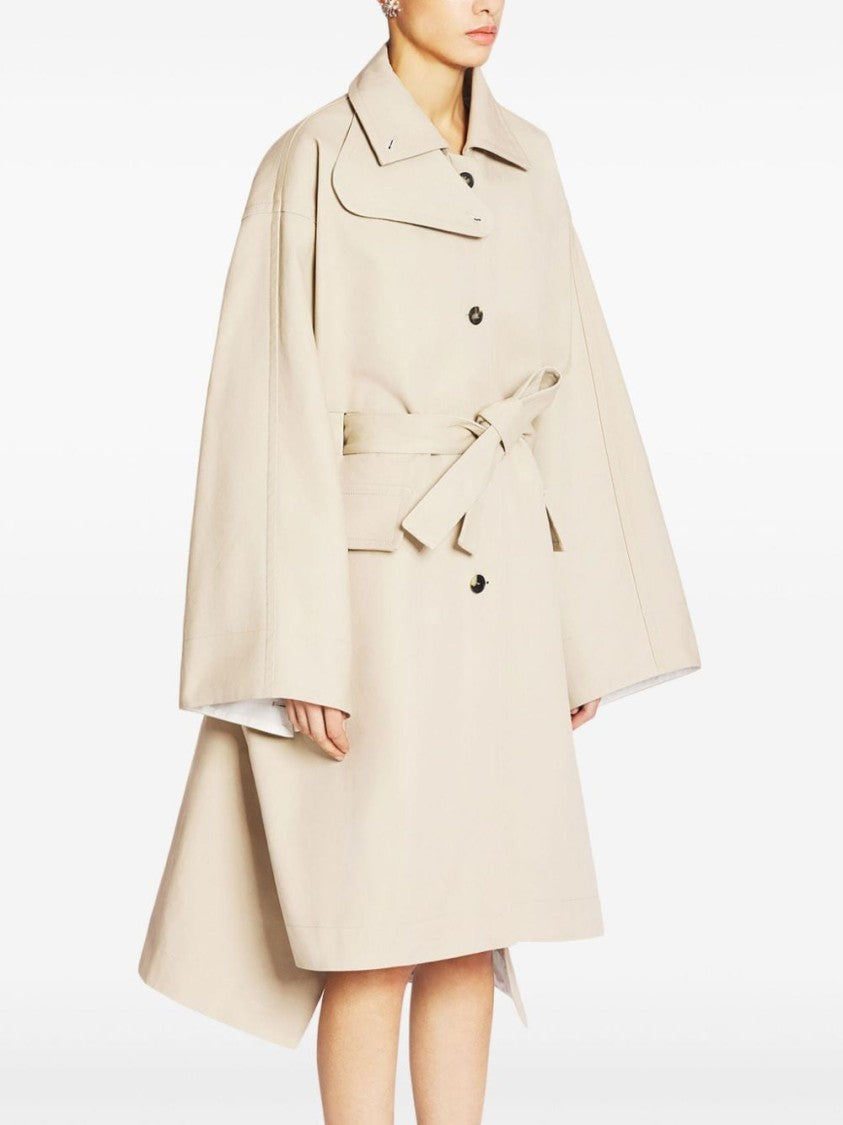 Lanvin Mid-Calf Length Coat In Light Beige Cotton Gabardine