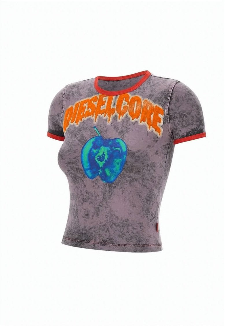 Diesel Fitted Short-Sleeve Crop Top With Mottled Texture