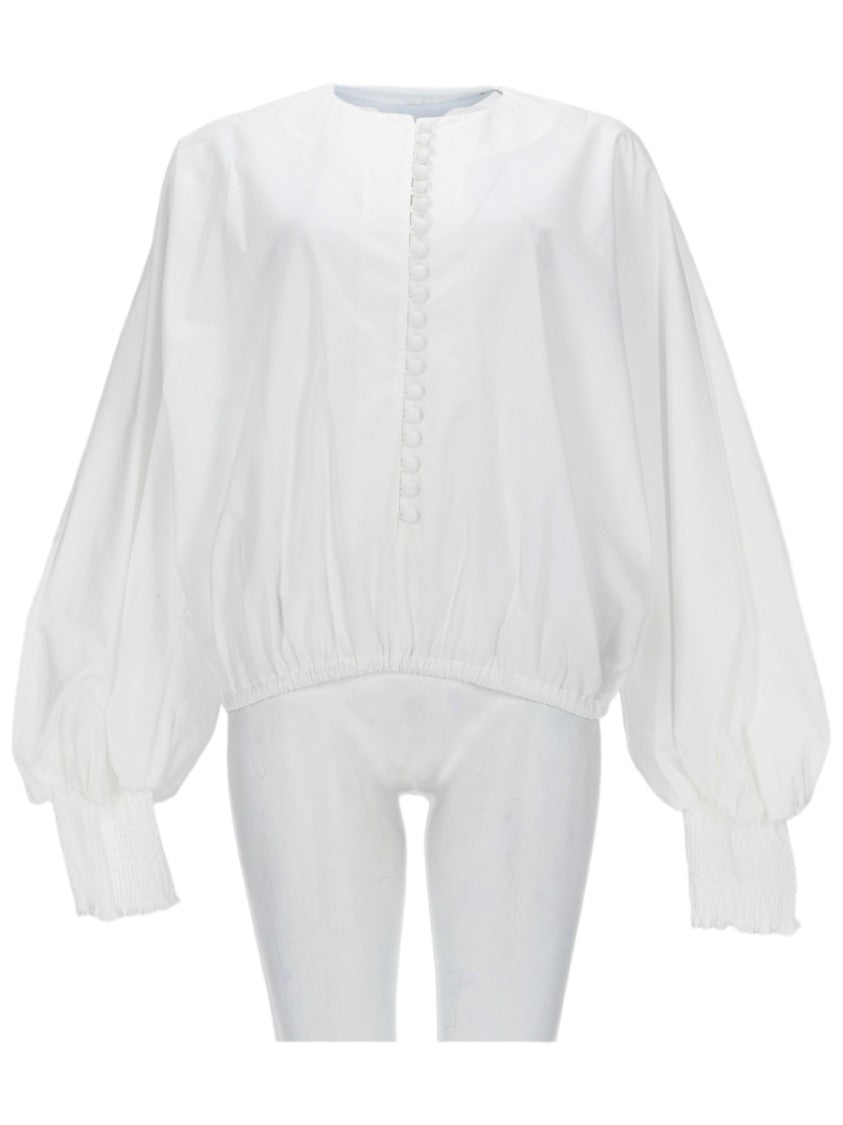 Balmain Voluminous Batwing Sleeve Cotton Blouse