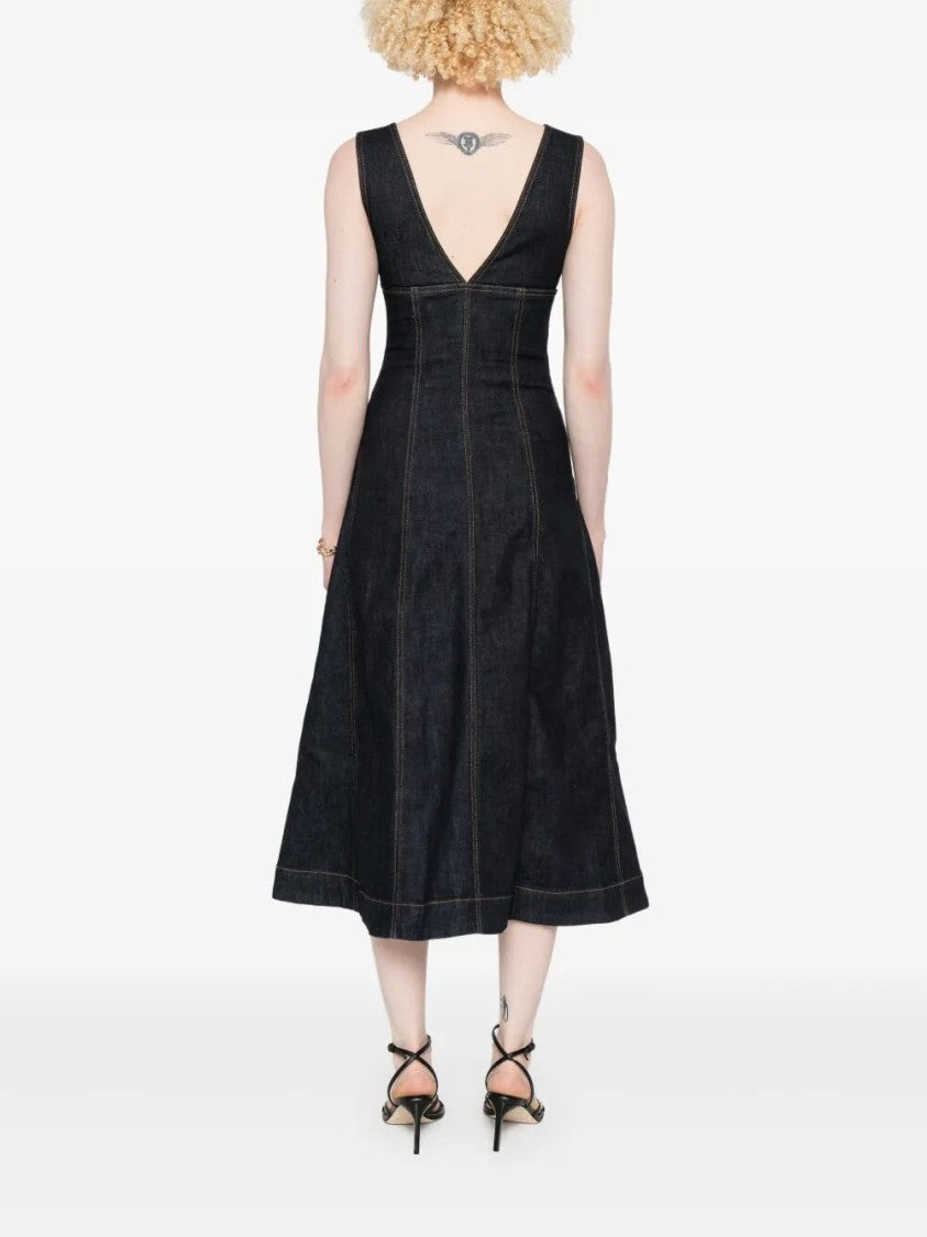 Self-Portrait Fitted Denim Midi Dress With V-Necklineskirt