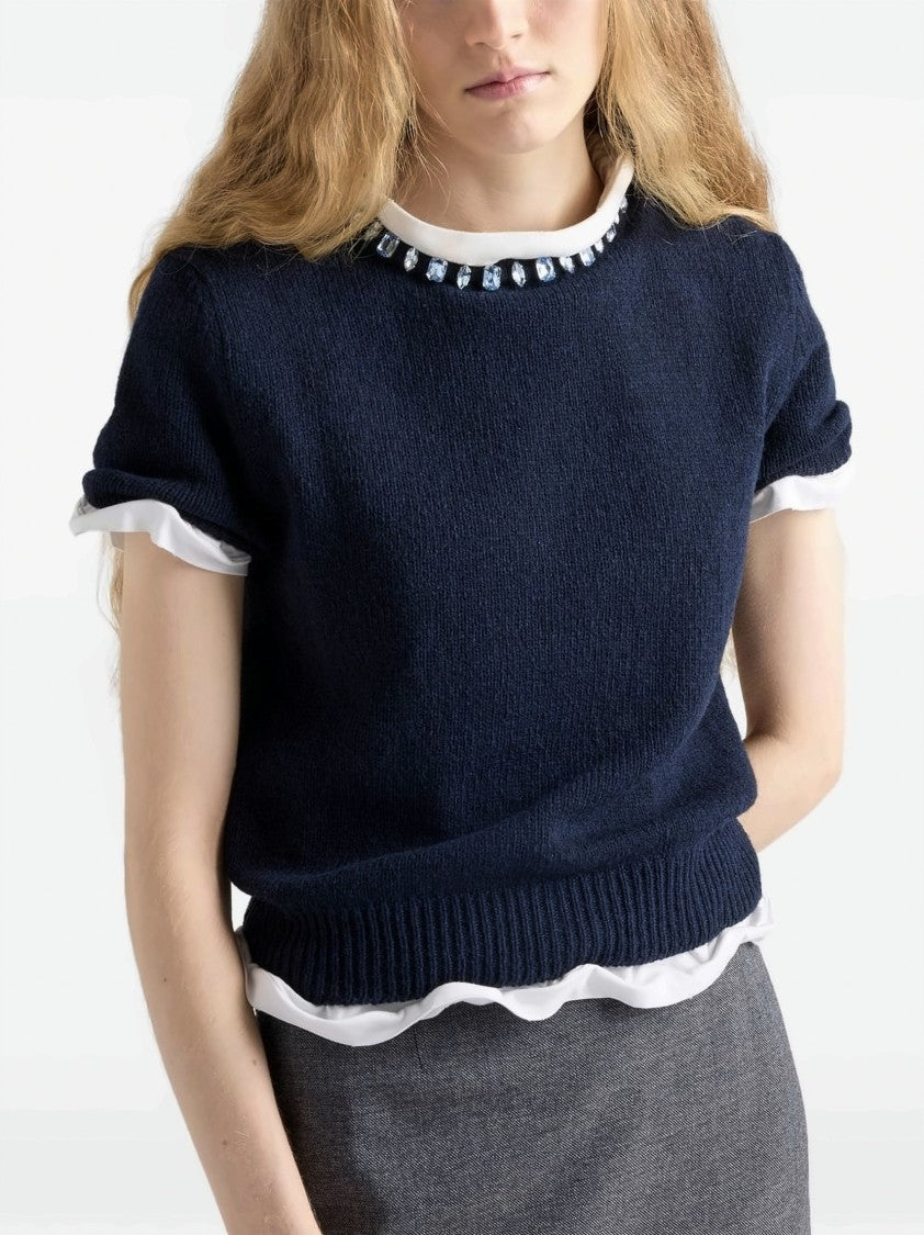 Prada Black Wool-Cashmere Jewel Embellished Sweater