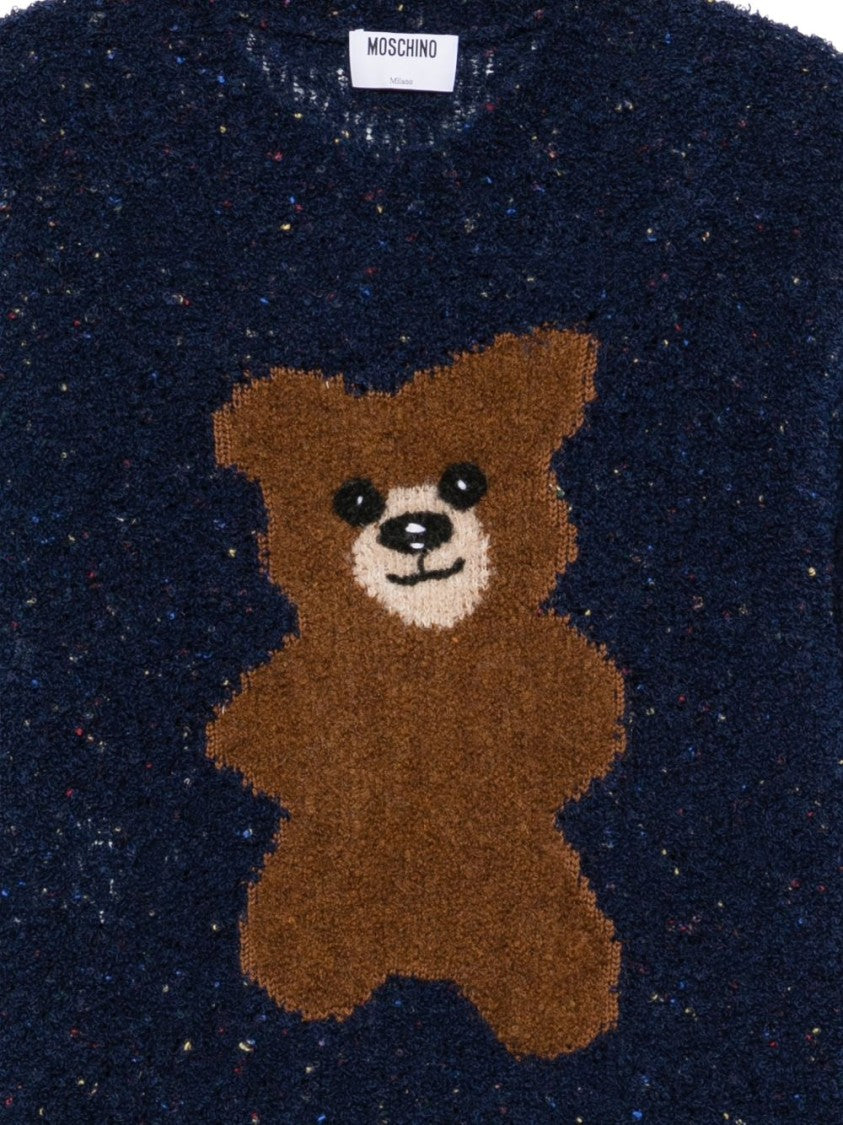 Moschino Teddy Bear Motif Bouclé Knit Sweater - Dark Navy