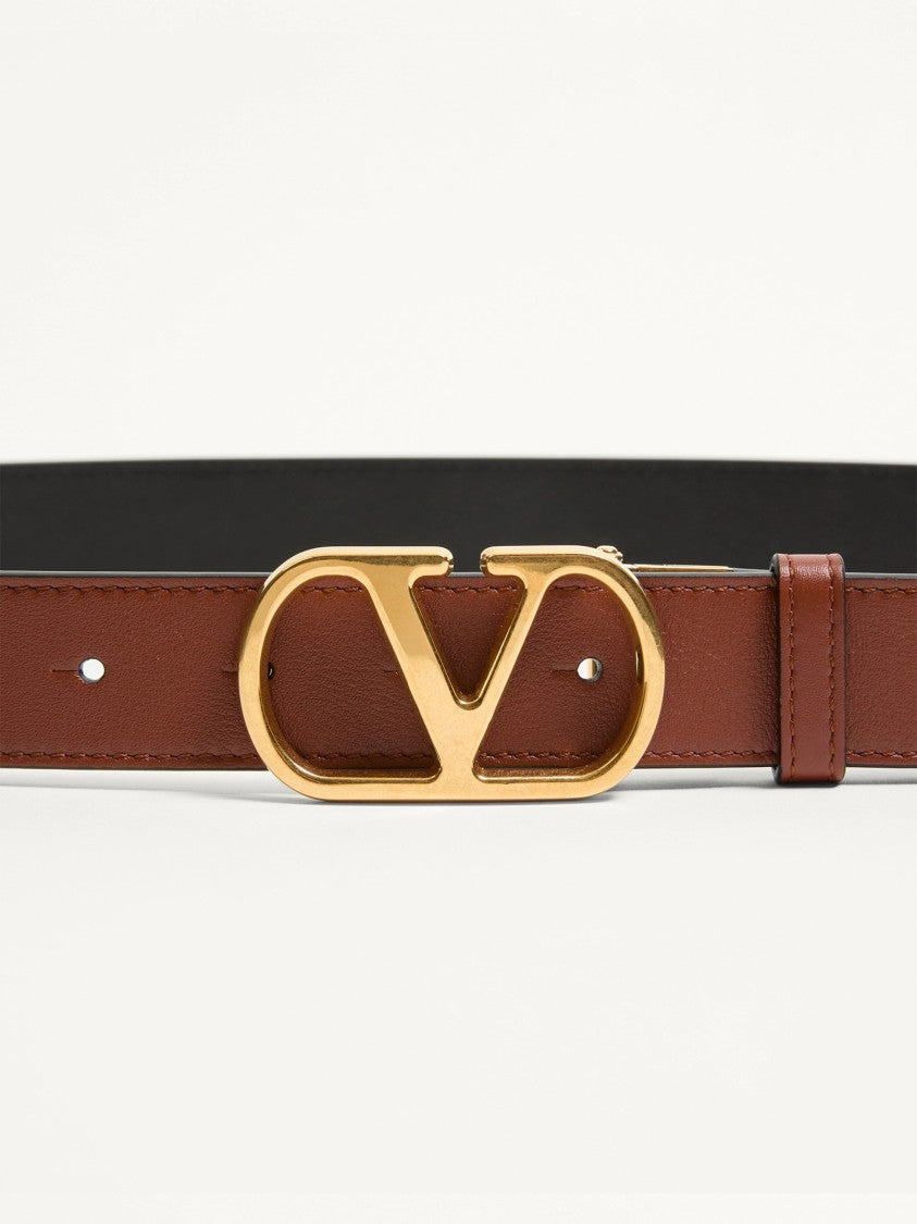 Valentino Brown/Black Reversible Vlogo Signature Leather Belt