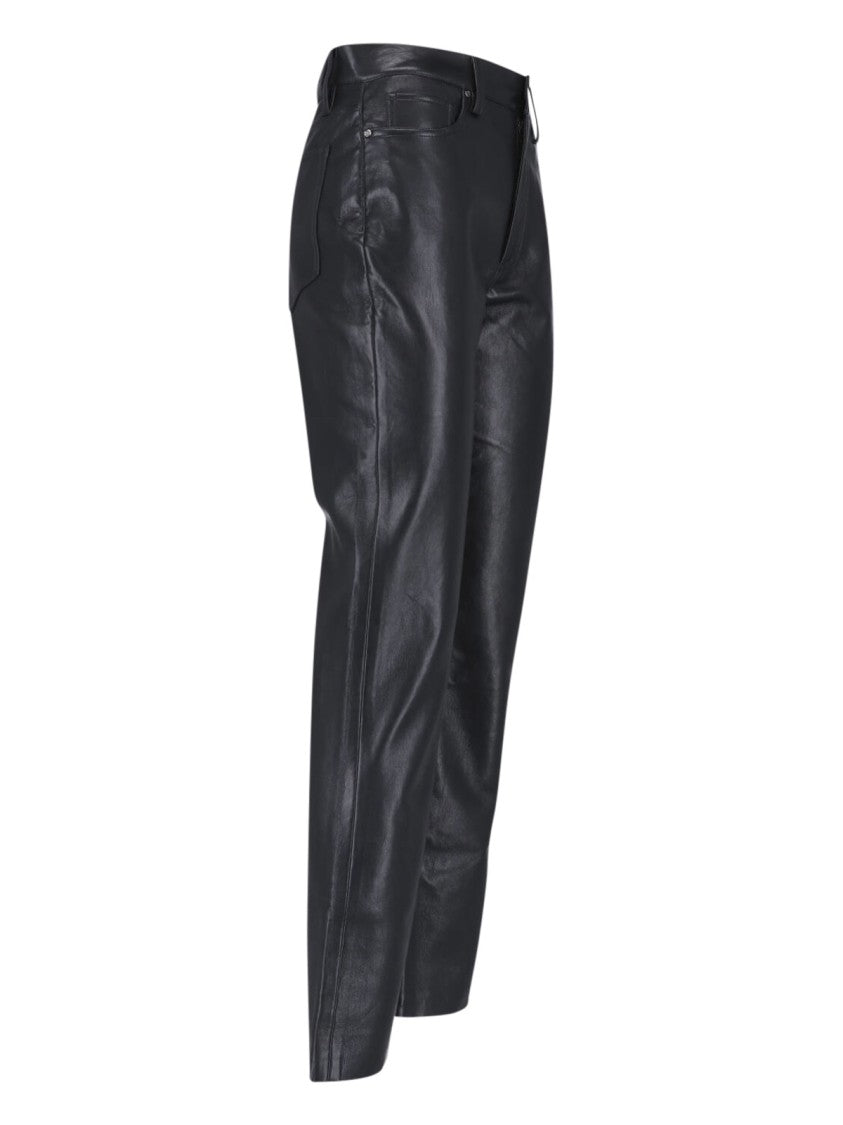 Anine Bing Slightly Flared Trousers With Glossy Black Finish