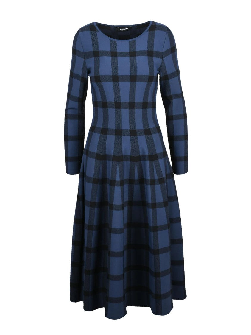 Valenti Blue Flared Viscose-Blend Stretch Midi Dress