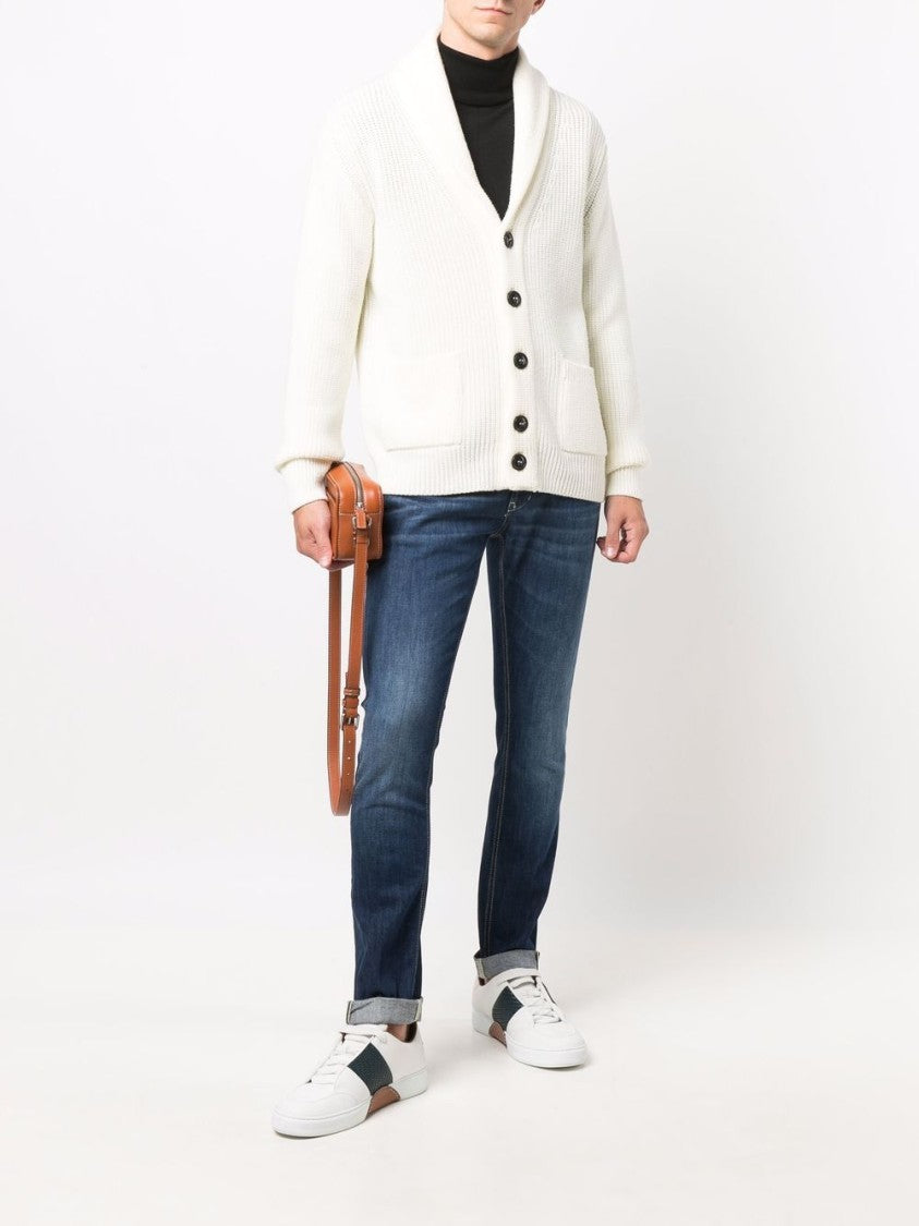 Drumohr Rib Stitch White Cardigan With Shawl Collar
