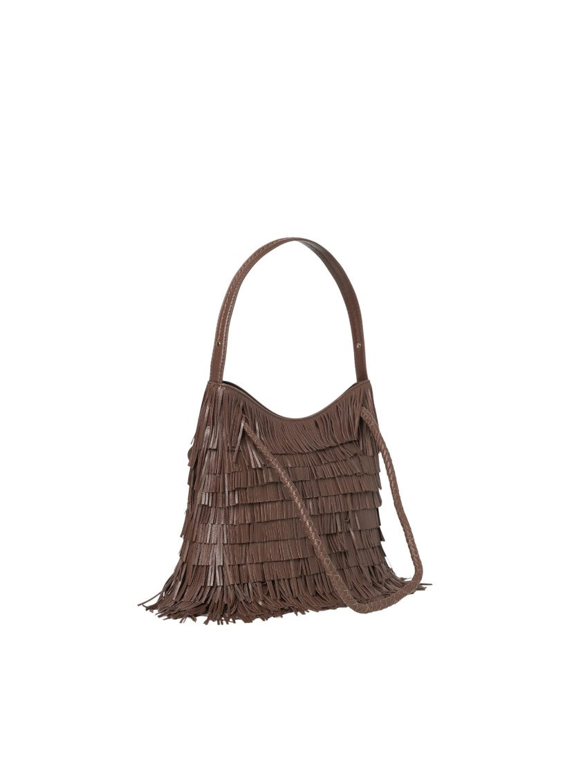 Visona` Nappa Layered Fringe Brown Handbag