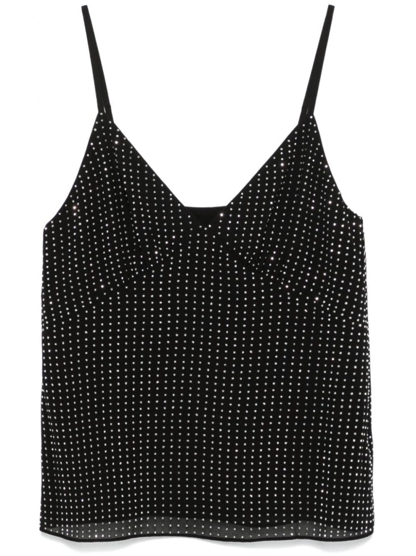 Michael Kors Rhinestone-Embellished Black Cami Top With Adjustable Straps