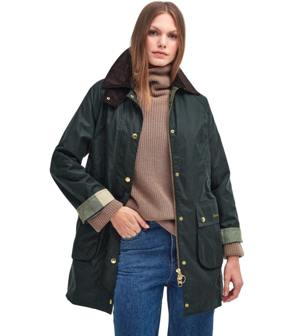 Barbour Beadnell Sage Green Long Jacket