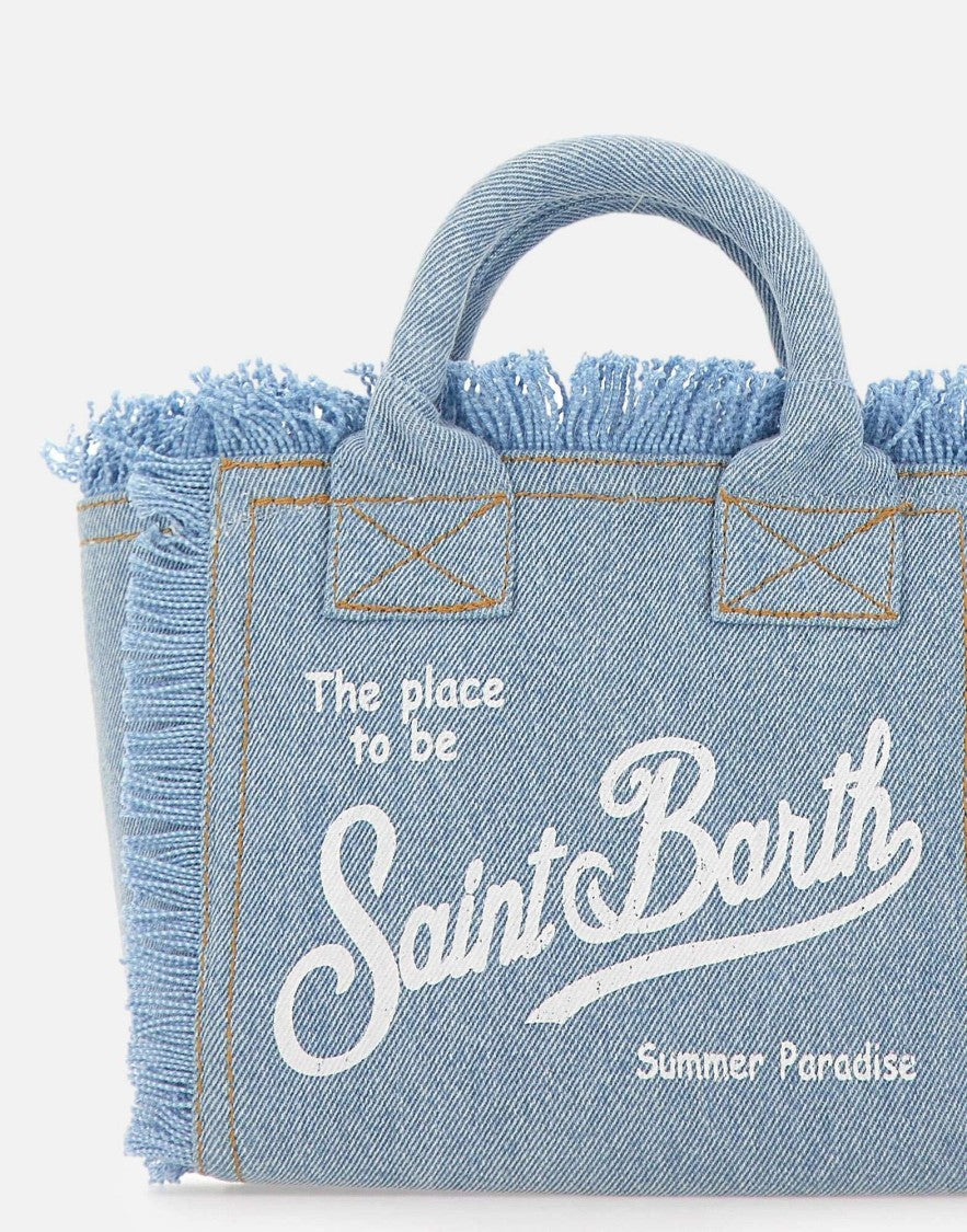 Mc2 Saint Barth Light Blue Denim Tote Bag With Frayed Edges
